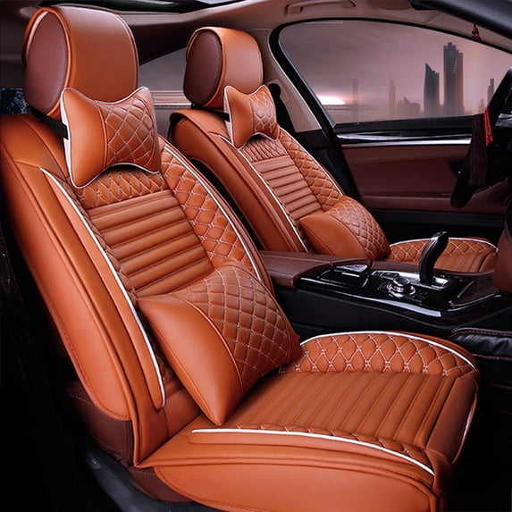 Leadwolf Front Car Seat Covers Leather for BMW for 1series 2004-Present 2 Seats Airbag Compatible Waterproof Premium Leather Front and Back Seat Protectors 2PCs with Headrest Yellow