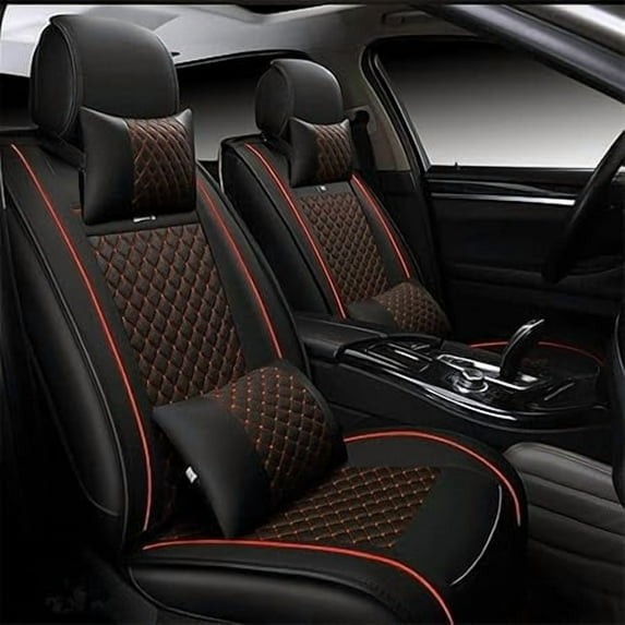 Leadwolf Front Car Seat Covers Leather for Honda for Pilot/MR-V 2003-Present 2 Seats Airbag Compatible Waterproof Front Set Cushion Protector 2PCs with Headrest Black and Red