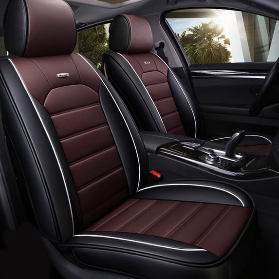 Leadwolf Front Car Seat Covers for Volvo for S90 2016-Present 2 Seats Leather Seat Cover Waterproof Seat Cushion Protector Black and Coffee