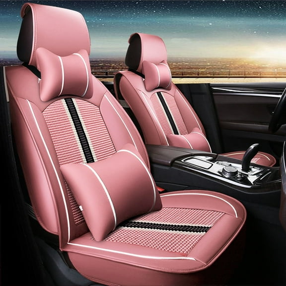 Leadwolf Front Pair Car Seat Covers Leather for Chevrolet for impala 2006-Present 2 Seats Airbag Compatible Water Resistant Front Set Cushion Protector 2PCs Pink