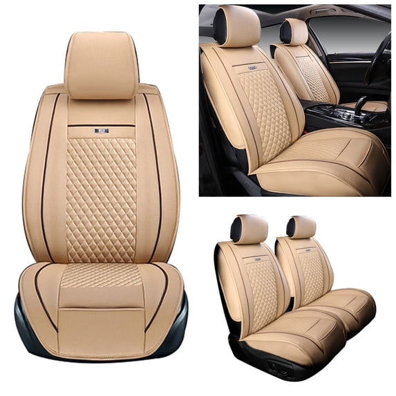 Leadwolf Front Pair Car Seat Covers Leather for Mazda for CX-7 2006-2012 2 Seats Airbag Compatible Water Resistant Front Set Cushion Protector 2PCs Beige