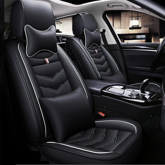Leadwolf Front Pair Car Seat Covers Leather for Mercedes-Benz for Vaneo 2004-2012 2 Seats Breathable, Waterproof with Anti-Slip Backrest Seat Protectors 2PCs Black and White