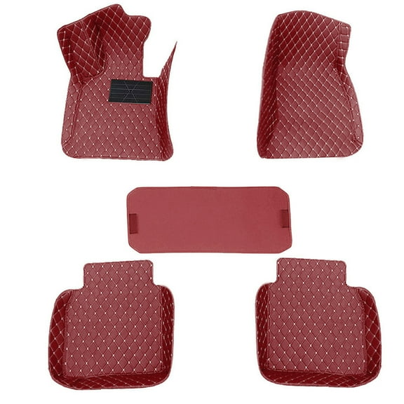 Leadwolf Left Drive Universal Leather Car Floor Mats Floor Liner Automobile Rugs Cover front and Rear Row fit Floor Pedal Model 5pcs Wine Red