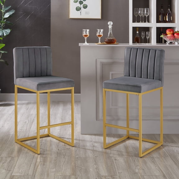 Leadwolf Modern Counter Height Stool Set of 2 Full Backrest Sturdy Iron Legs Versatile Bar Chair Dark Gray Gold