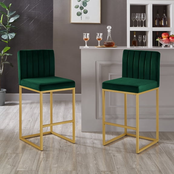 Leadwolf Modern Counter Height Stool Set of 2 Full Backrest Sturdy Iron Legs Versatile Bar Chair Jade Gold