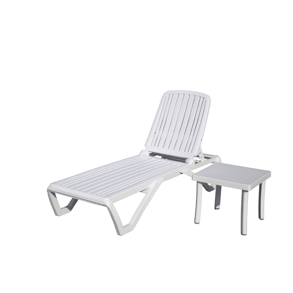 Leadwolf Outdoor Chaise Lounge Plastic Adjustable Recliner In-Pool Lounger Tanning Chair with Table for Pool Beach Poolside Lawn White