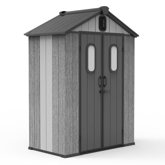 Leadwolf Storage Shed 5x3FT Resin Outdoor with Transparent Windows Louvered Vents Double Lockable Doors Gable Roof Garden Gray