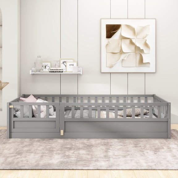 Leadwolf Twin Floor Bed Integral High Security Barrier Door Montessori Wood Slat Grey Patented
