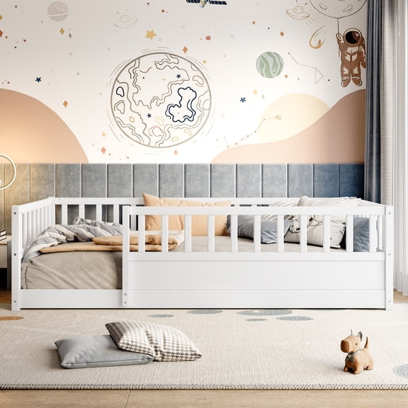 Leadwolf Twin Floor Bed Integral High Security Barrier Door Montessori Wood White Patented
