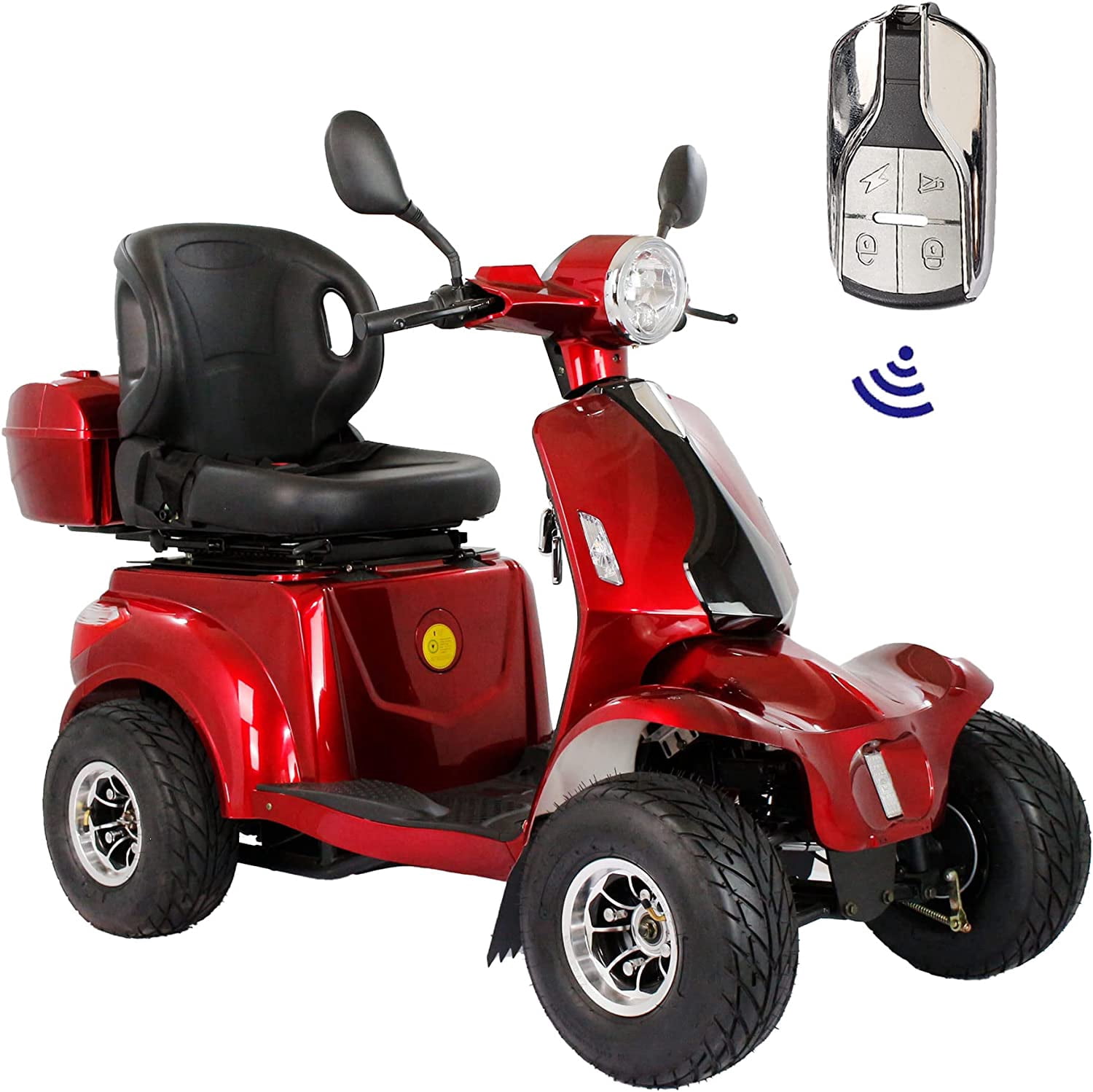 Leadzm 4-Wheel 3-Speed Medical Electric Mobility Scooter with Rear Lock Box & Golf Cart Rack, Adjustable Seat, Red, 319 lb Limit