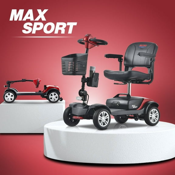 Leadzm Metro Mobility Adjustable 4-Wheel Mobility Scooter with Mobility Scooters, Red, 300 lb Limit
