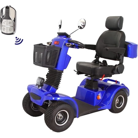 Secure Foldable 4-Wheel Mobility Scooter with Charger & USB Ports, Blue, 350 lb Limit
