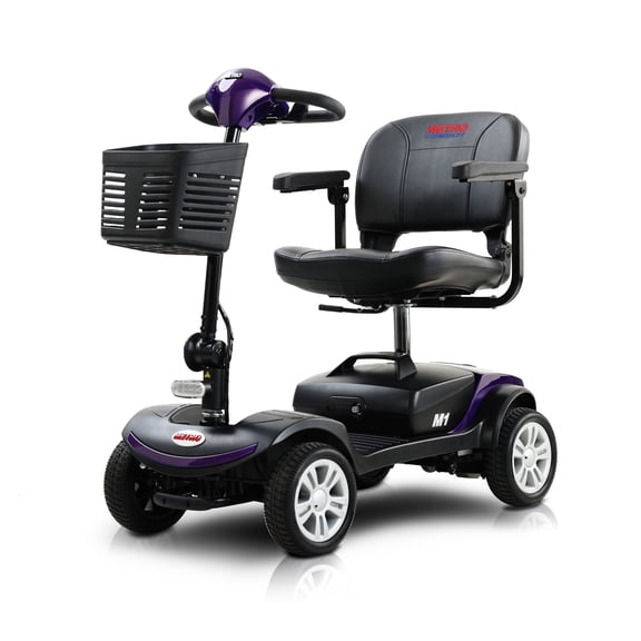 Leadzm 4-Wheel Mobility Scooter with Storage Bins & Adjustable Seats, Purple, 300 lb Limit
