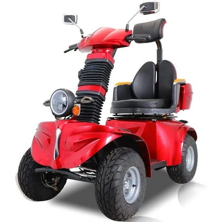 Leadzm Secure Foldable, Adjustable Seat 4-Wheel Mobility Scooter with Storage Bins, Red, 500 lb Limit