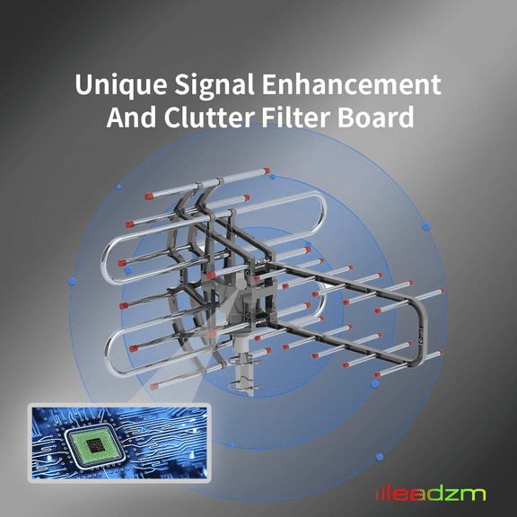 Leadzm TA-851B 350Rotation UV Dual Frequency 45-860MHz 22-28dB Open Antenna Silver Gray