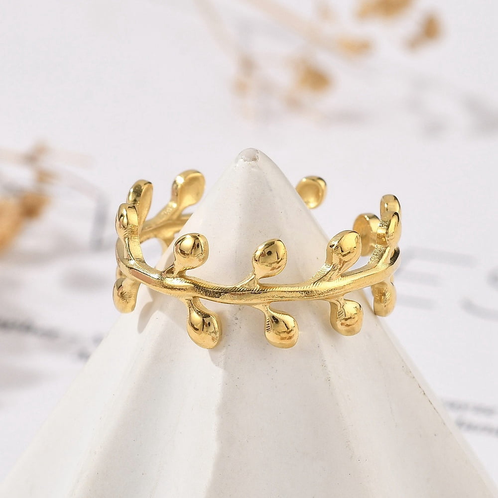Open Cuff Rings Leaf 304 Stainless Steel Open Cuff Rings Real 18K golden Plated 8mm ...