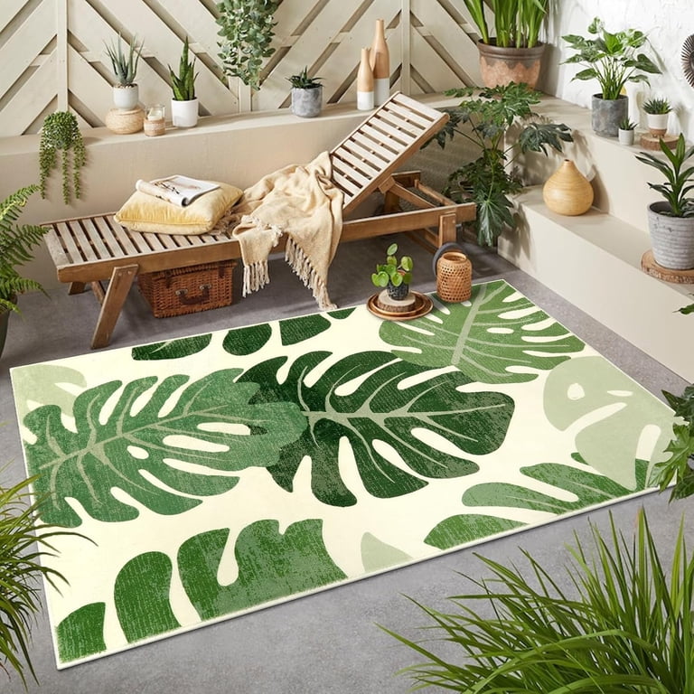 Leaf Area Rugs For Living Room, Green Washable Throw Rugs Tropical Monstera  Plant Non-Slip High Traffic Bedroom Rugs Indoor Outdoor Carpet For Porch ...