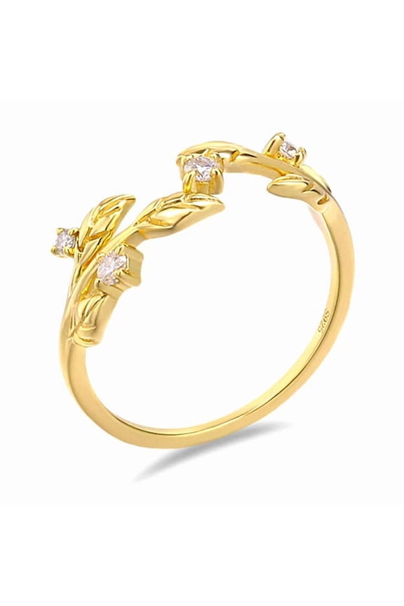 Leaf Band Lab Diamond Band - Sterling Silver Diamond Engagement Ring for Women- Dainty Promise Ring- Anniversary Birthday Gift For Her