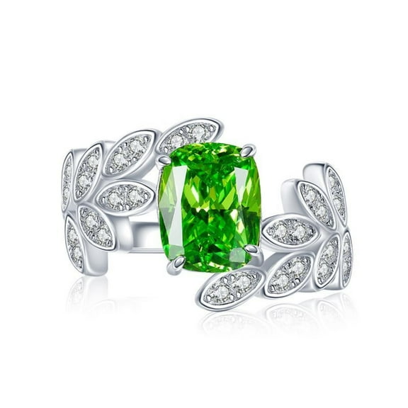 Leaf Band Wrap Anniversary Rings for Women 3 Carat CZ Green Gemstone Ring Statement Cocktail Ring 925 Sterling Silver Bridal Promise Engagement Jewelry for Her