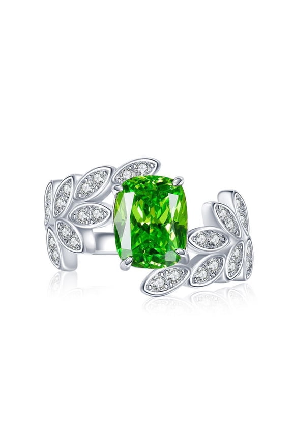 Leaf Band Wrap Anniversary Rings for Women 3 Carat CZ Green Gemstone Ring Statement Cocktail Ring 925 Sterling Silver Bridal Promise Engagement Jewelry for Her
