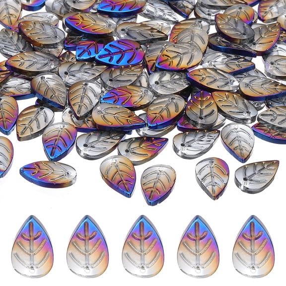 Leaf Beads, 50Pcs Crystal Leaf Beads Translucent Czech Glass Beads Spacer Bead for Jewelry Making , Half Blue