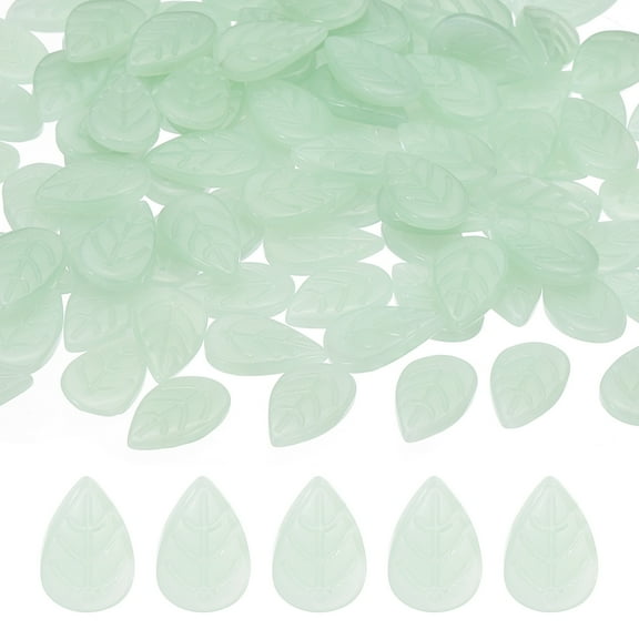 Leaf Beads, 50Pcs Crystal Leaf Beads Translucent Czech Glass Beads Spacer Bead for Jewelry Making , Light Jade Green