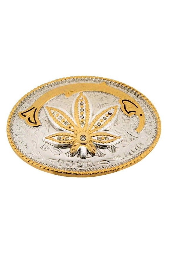 Leaf Belt Buckle Two-Tone Gold Silver Metal Plain Fashion Western Rodeo Texas Style