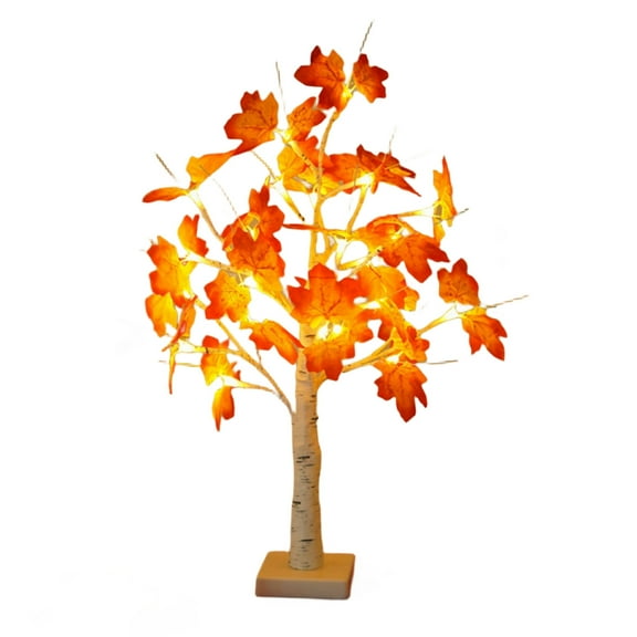 Leaf Birch Tree with LED Lights, 2 feet 24 LED Warm Light Up Christmas Tree, Tabletop Tree Lamp for Wedding Home Decoration