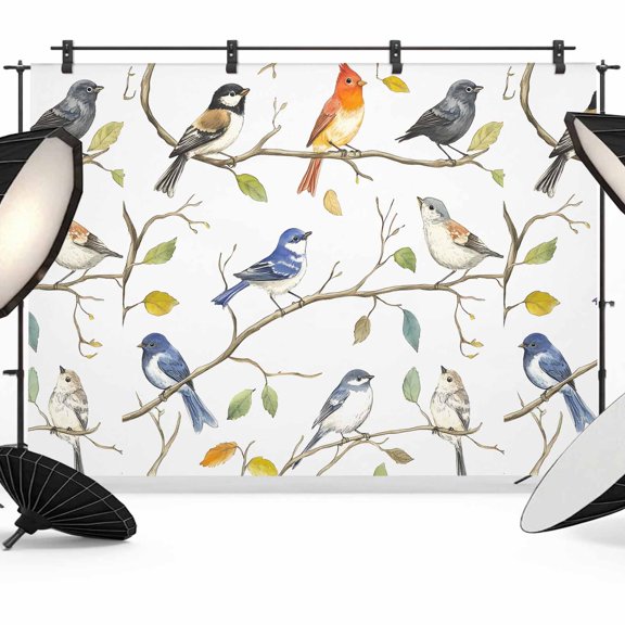 Leaf Bird Backdrop for Photography,Fabric Photo Background Backdrop,Colorful Spring Tree Branch Country Boho Photo Booth Background for Portrait Photoshoot Video Wedding Studio Decor Banner 10x8ft
