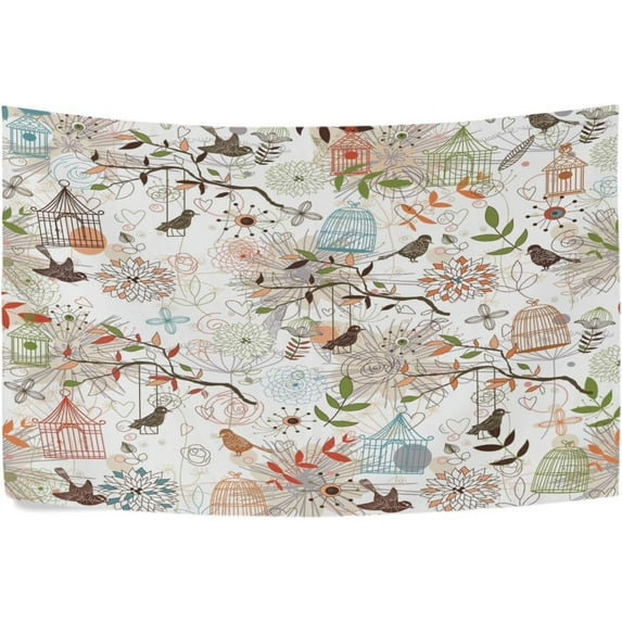 Leaf Bird Tapestry Wall Hanging Tapestries Happy Colorful Hippie Psychedelic Art Polyester Carpet Wall Decorative for Living Room Bedroom 60x51inch Gift Decor