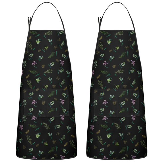 Leaf Black Couple Apron with Pocket Extra Long Aprons Waterproof Bib Aprons for Birthday Gifts for Dad Step Cooking Aprons for Kitchen Cool BBQ Grilling (Set Of 2)