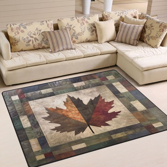 Leaf Block Multicolor Area Rug Washable 80 x 58 Floor Carpet Mat Non Slip for Bedroom Living Room Home Decor