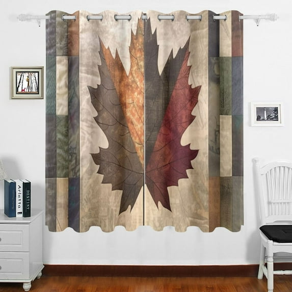 Leaf Block Multicolor Curtains Black Out 63 Inch Length Curtains for Sliding Glass Doors Bedroom Living Room 2 Panels Set