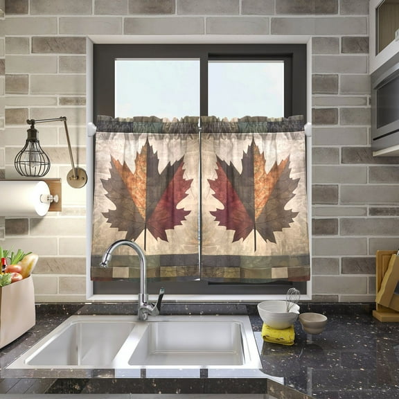 Leaf Block Multicolor Kitchen Curtains Half Tier Curtain 2 Rod Pockets Bathroom Bedroom Cupborad Living Room 27"x24"