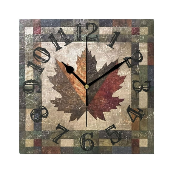Leaf Block Multicolor Wall Clock Square Silent Non Ticking Battery Operated Clock for Home Bathroom Kitchen Bedroom Living Room