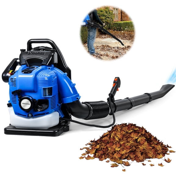 Leaf Blower, 75.6CC 4-Stroke Gas Powered Backpack Leaf Blower for Lawn Care Yard Dust Debris (Blue)