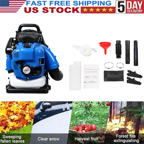 Leaf Blower - 75.6CC 900CFM 2-Cycle Backpack Gas Powered Blower, Grass Lawn Air Cooling Gasoline with Air-Cooled, Snow for Garden