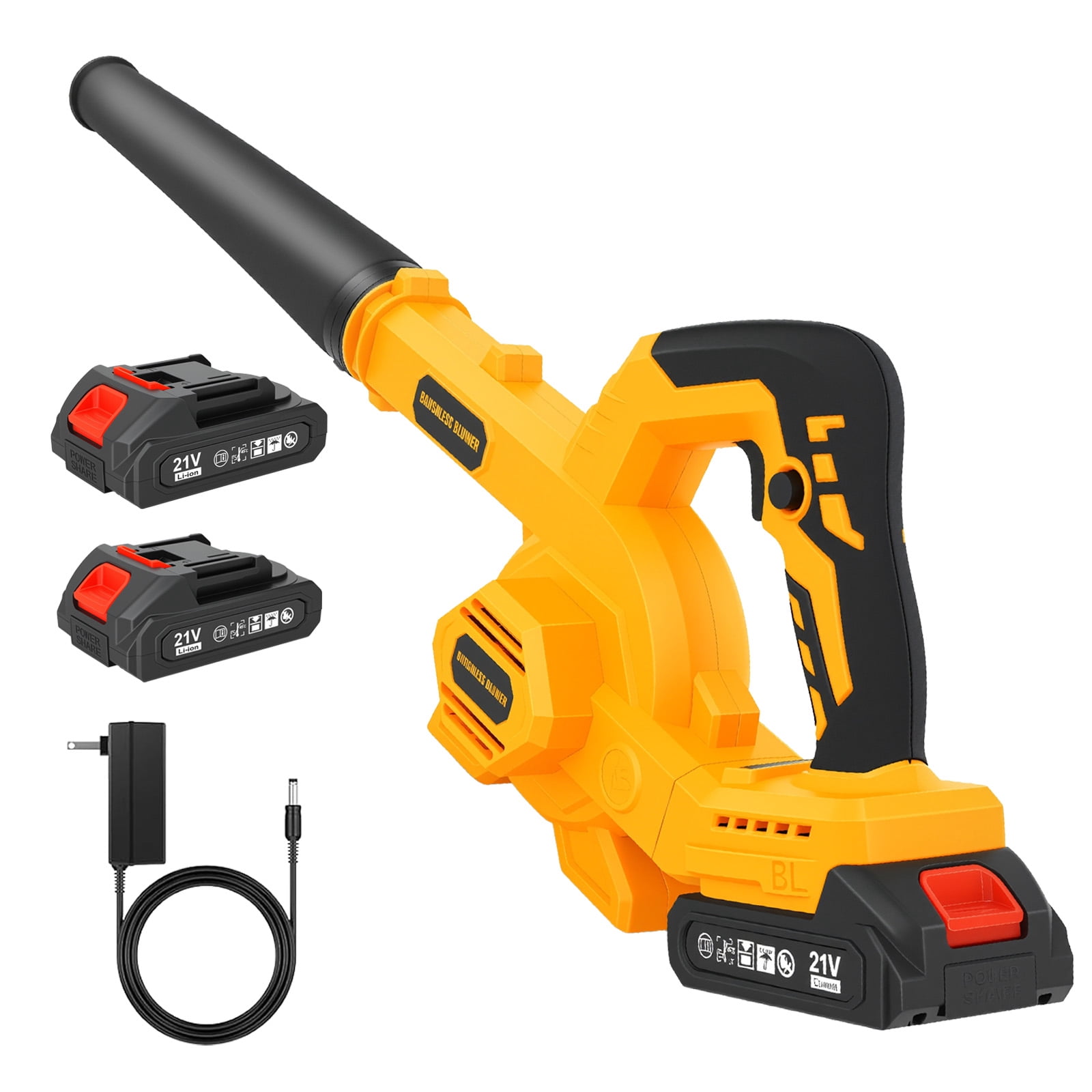 Leaf Blower Cordless with 2× 2.0Ah Batteries and Charger, Variable Speed Switch, Lightweight Battery Powered Blowers for Lawn Care, Yard, Patio Cleaning, Blowing Leaves & Dust, Yellow