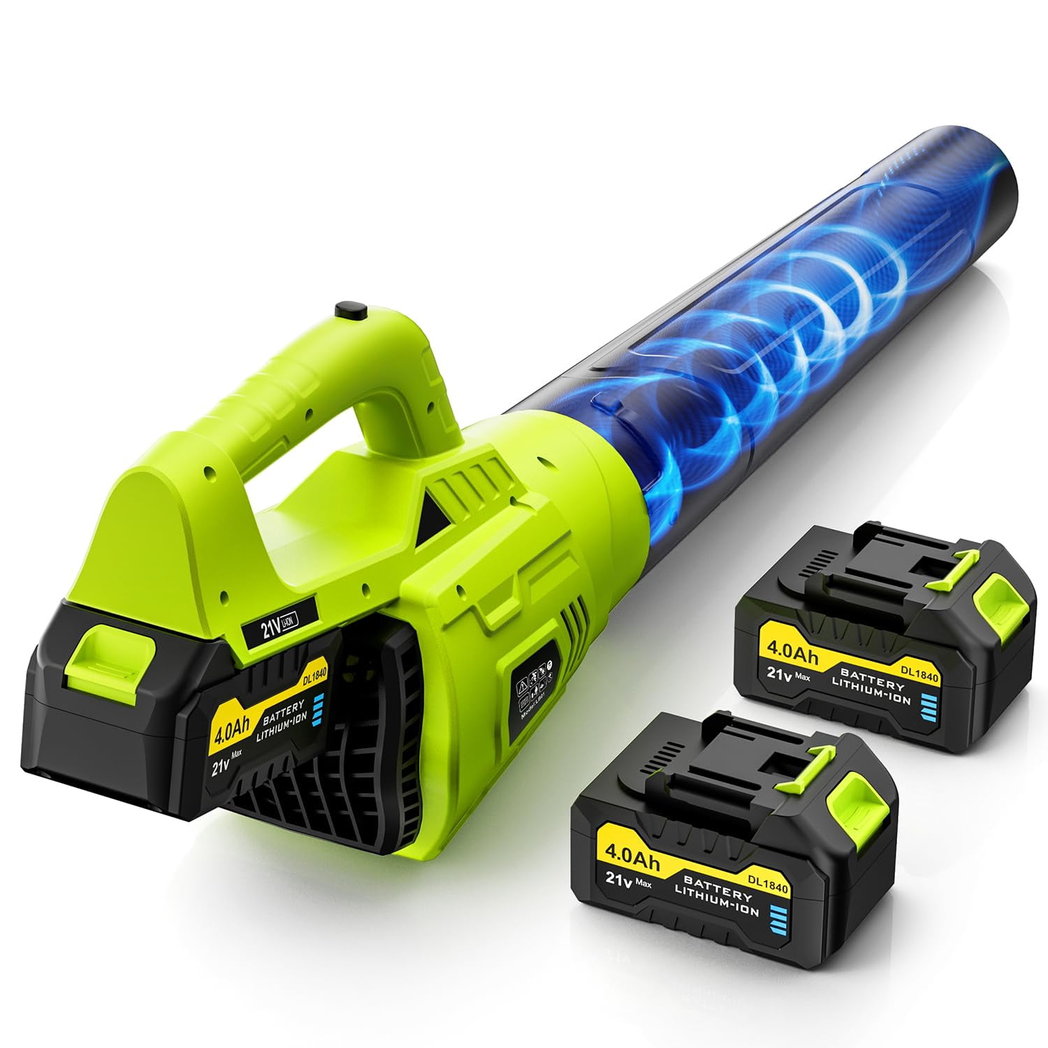 Leaf Blower Cordless, 21V Powerful Electric Leaf Blower with 2 * 4.0Ah Batteries & Fast Charger, 2-Speed Power Settings, Battery Powered Blowers for Lawn Care, Yard, Lawn, Patio, Dust, Blows Leaves