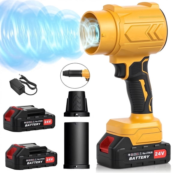 Cordless Leaf Blower with 24V Battery and Charger, 600CFM 180MPH Handheld Lightweight Patio Cleaning Blower Set for Yard, Patio, Driveway Cleaning, Extended Nozzle Design, Yellow