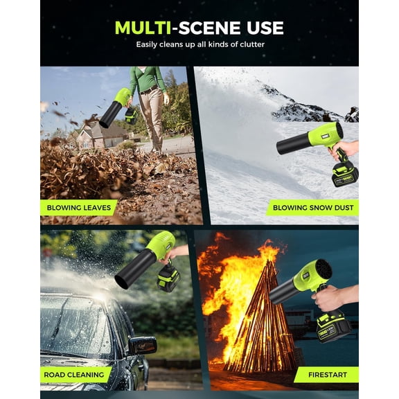 Leaf Blower Cordless with Battery and Charger, 800,000 RPM, Extended Nozzle, Lightweight Handheld Design,Blower for Cleaning,car Blowing Water, Blowing Leaves and Dust(Bright Green)