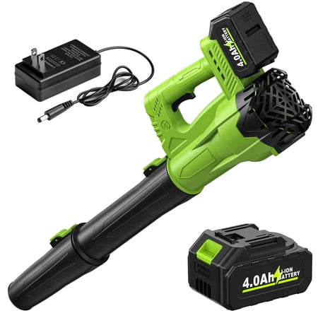 Leaf Blower Cordless, Electric Leaf Blower with 4.0Ah Battery, Charger And Extended Nozzle, 650 CFM & 280 MPH Handheld Battery Blowers, 21V Lightweight Small Leaf Blower for Lawn Care, Garden, Patio