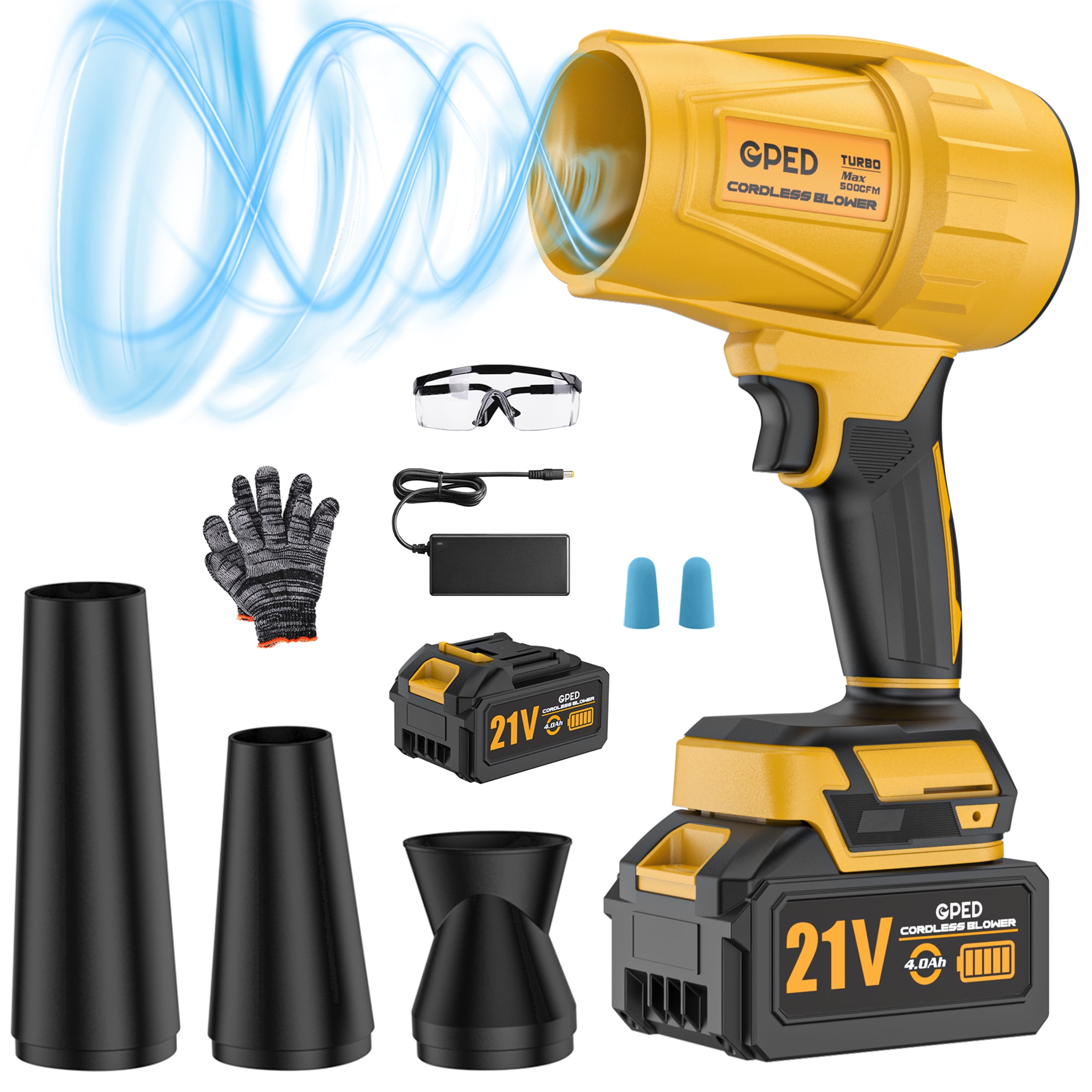 Leaf Blower Cordless, Mini Blower with 2×4.0Ah Batteries & Charger, Lightweight Electric Handheld Blower for Lawn Care, Patio Cleaning, Dust Cleaner, Snow Blower (Yellow)