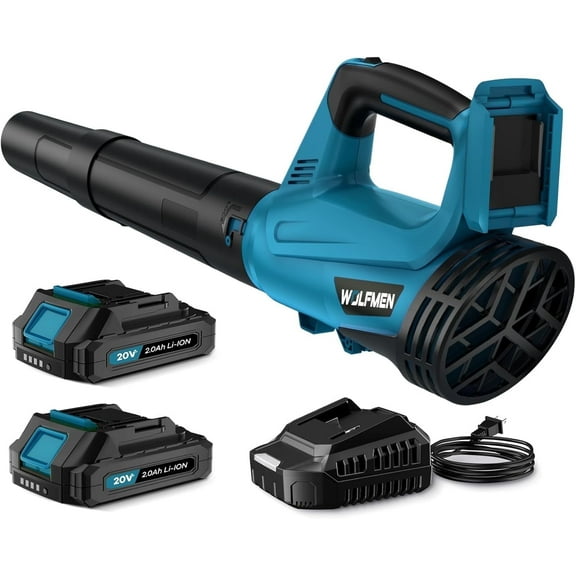 LWQ  Cordless Leaf Blower, 20V Leaf Blower with 2 Batteries & Charger,Up to 450CFM and 150MPH,2 Variable Speed, Lightweight for Blowing Leaves, Patio Cleaning, Lawn Care and Dust (Blue)