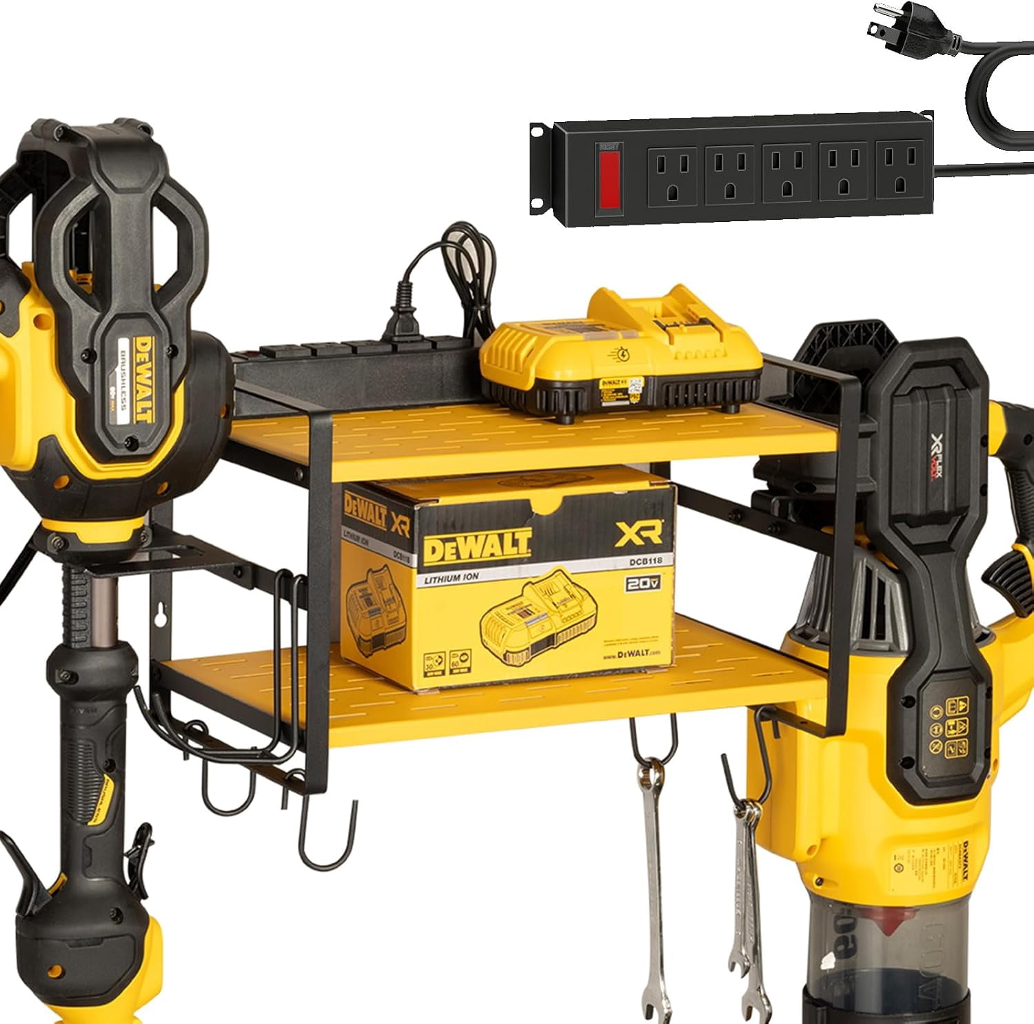 Leaf Blower Storage Rack Leaf Blower and Weed Eater Rack with Charging Station, Lawn Power Tool ...