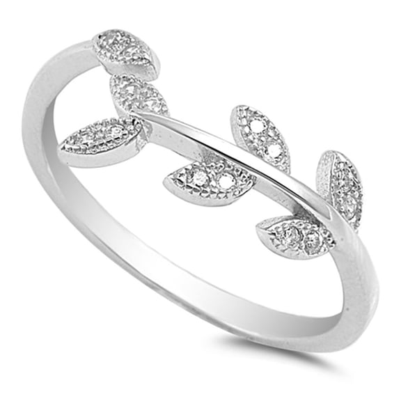 Leaf Branch Clear Cubic Zirconia Ring .925 Sterling Silver Band White Jewelry Female Male Size 10