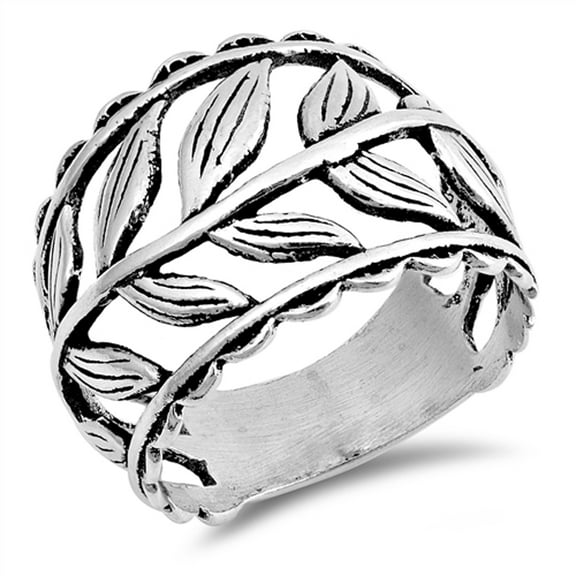 Leaf Branch Wide Statement Vine Ring .925 Sterling Silver Band Jewelry Female Male Unisex Size 10