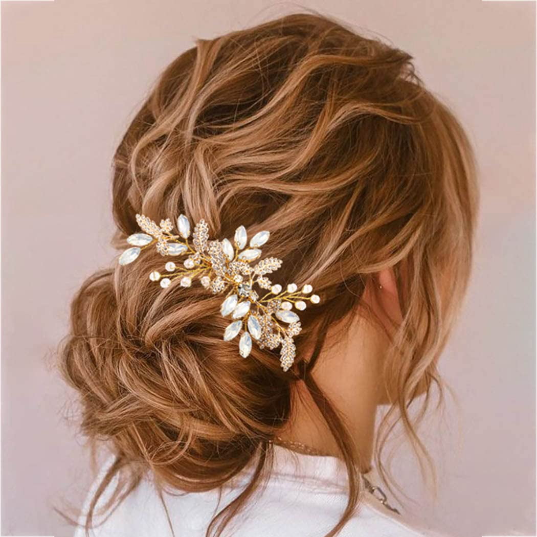 Leaf Bride Wedding Hair Comb Rhinestone Pearl Bridal Hair  display picture 1