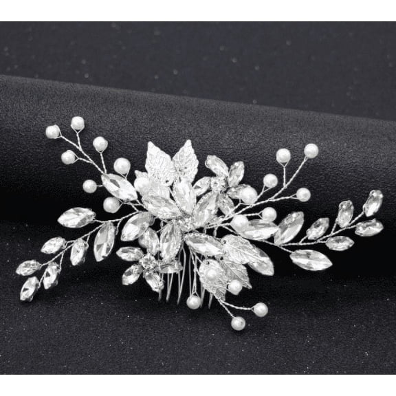 Leaf Bride Wedding Hair Comb Rhinestone Pearl Bridal Hair Pieces Flower Wedding Headpiece for Brides Crystal Hair Accessories for Women and Girls