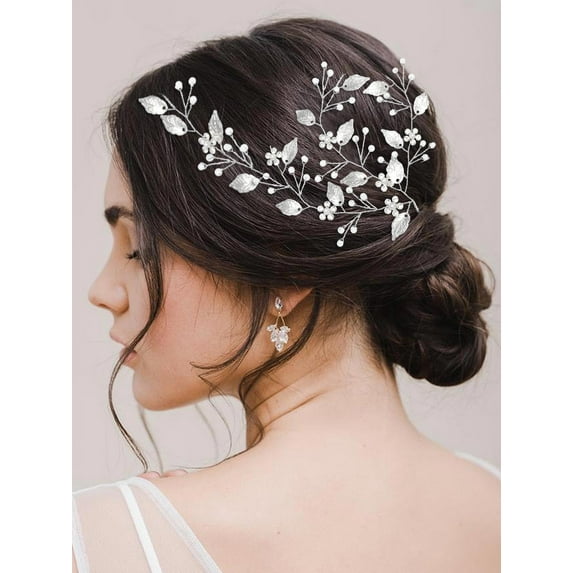 Leaf Bride Wedding Hair Vine Flower Bridal Headpieces Pearl Hair Accessories for Women and Girls (7.7 Inches)